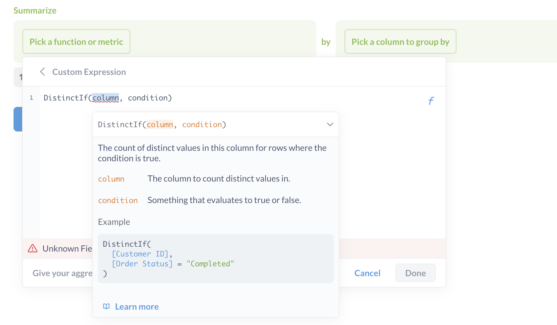 Custom expression editor