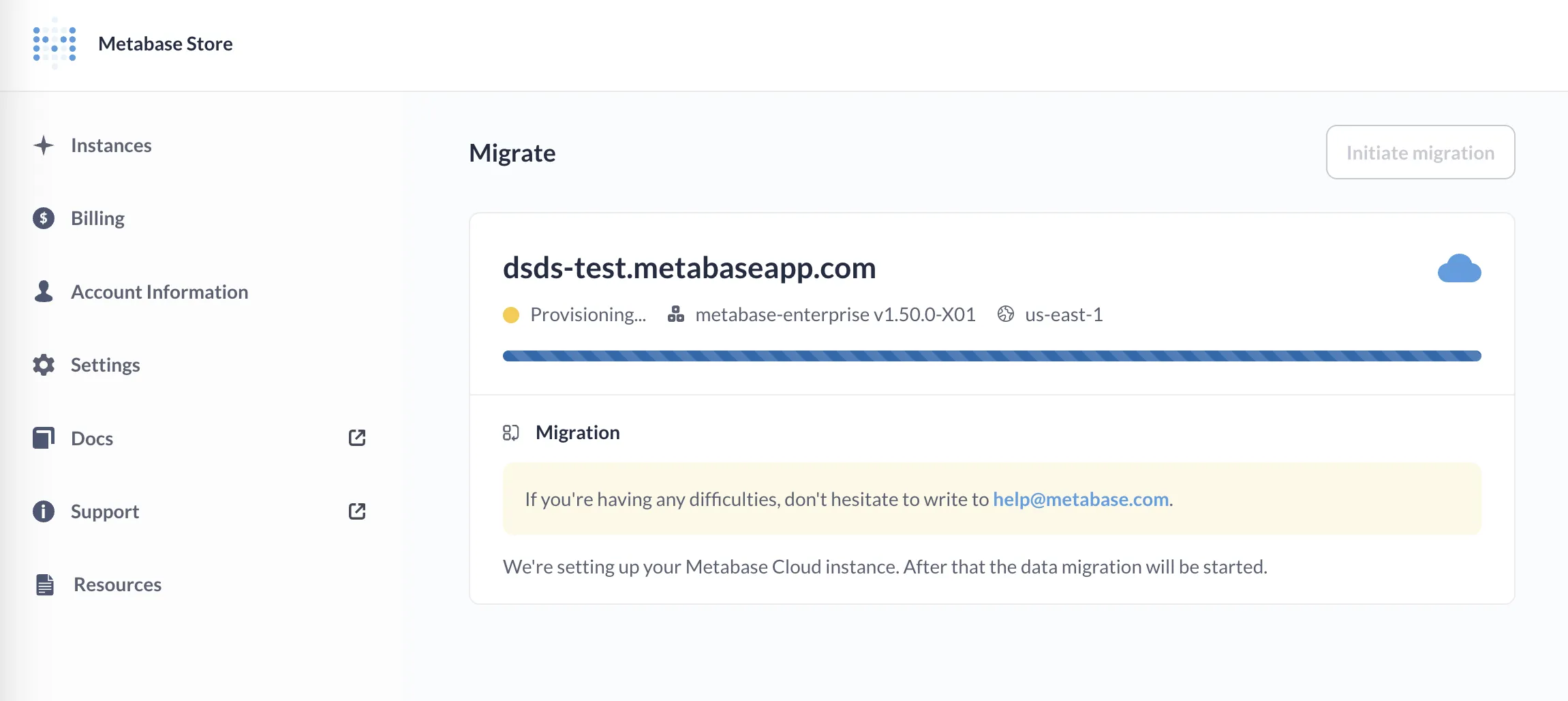Provisioning your migrated Metabase